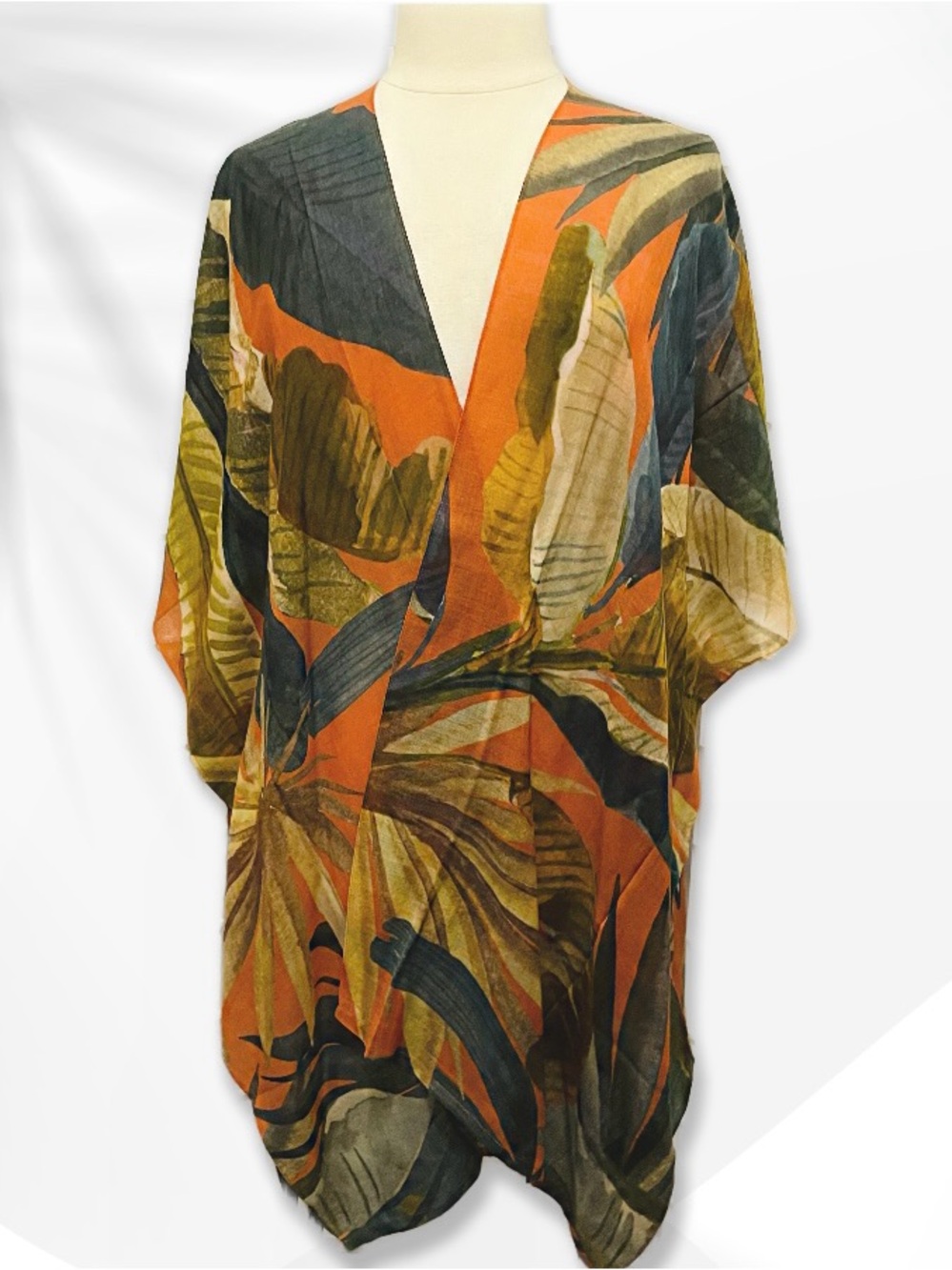 Powder Tropical Leaf Print Kimono OS